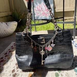 faux alligator black bag with silver hardware // added charms